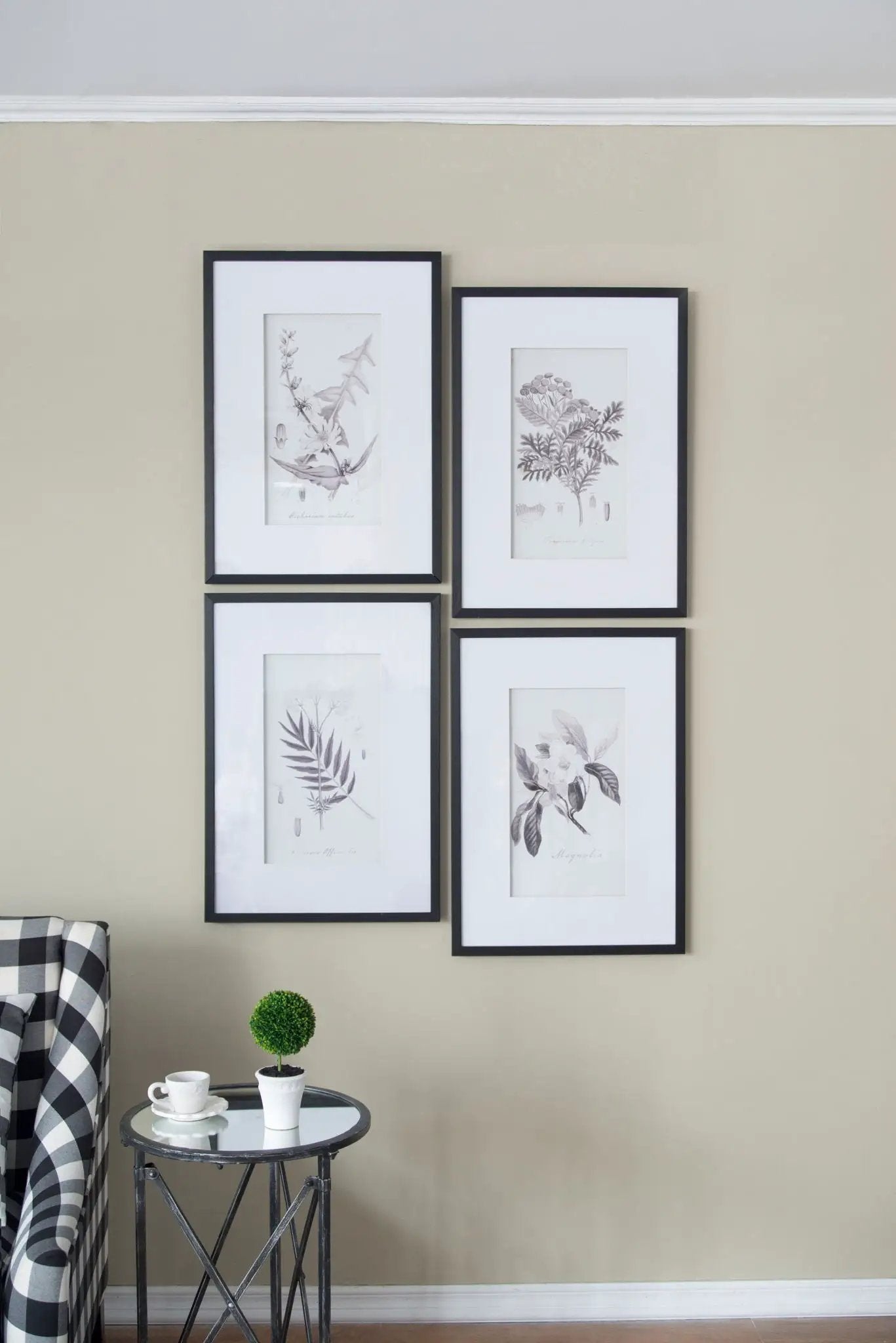 Botanical Wall Art Prints, Home Decor For Living Room Dining Room, Bedroom, Hallway (Set of 4) - White / Black by HouseOfZazla