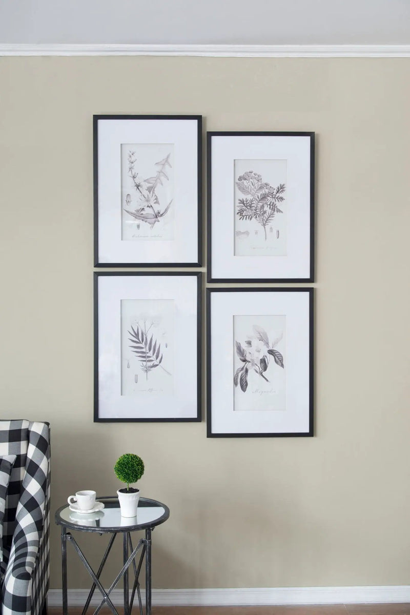 Botanical Wall Art Prints, Home Decor For Living Room Dining Room, Bedroom, Hallway (Set of 4) - White / Black by Unique Piece Furniture