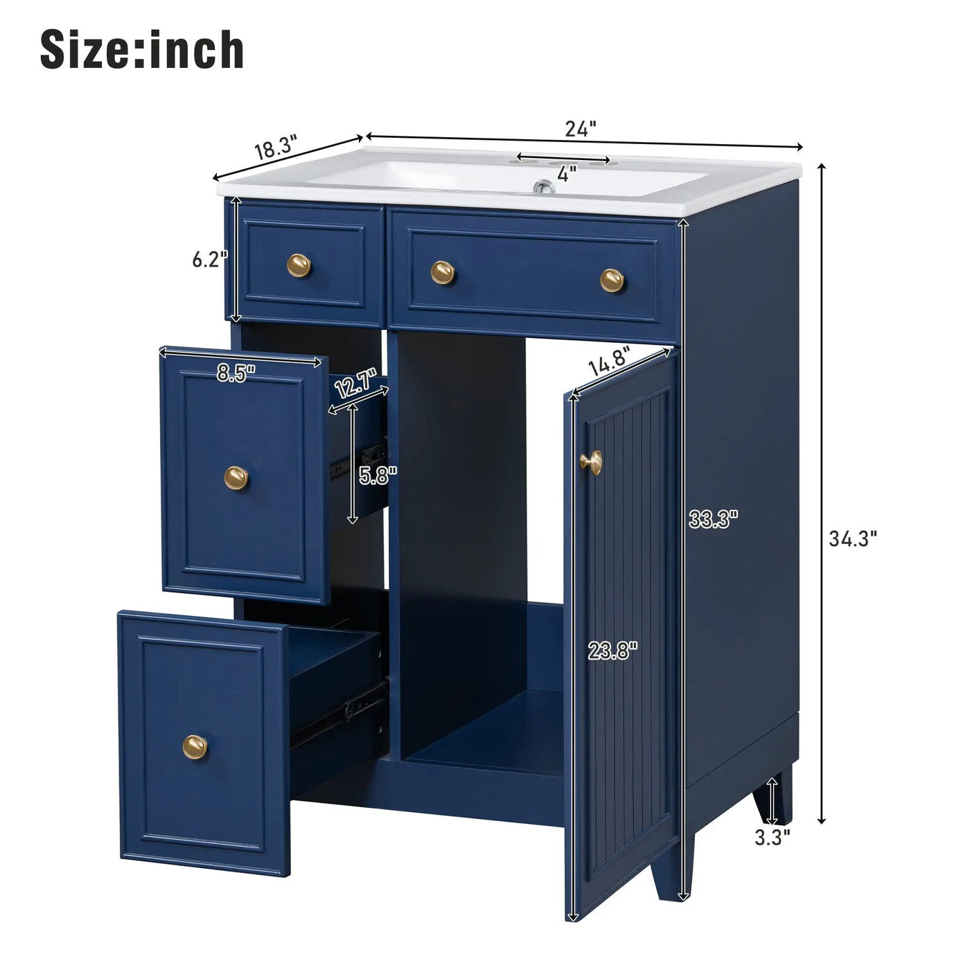 Transitional Style Bathroom Vanity Cabinet With Ceramic Sink by HouseOfZazla