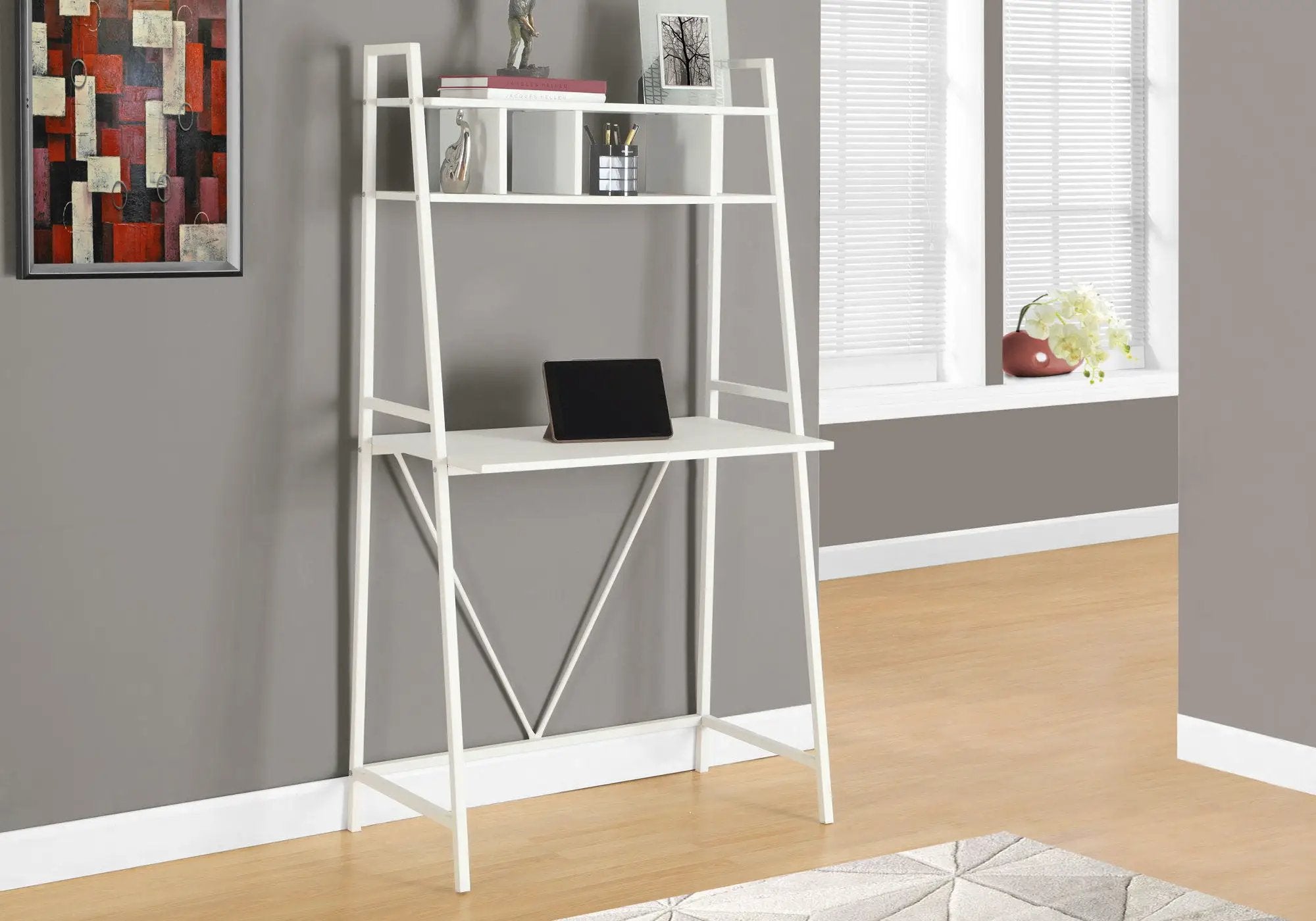 Computer Desk for Home Office, Laptop & Storage Shelves - White by HouseOfZazla