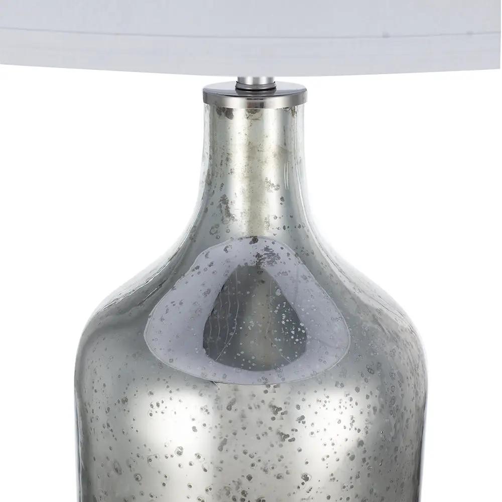 Silver Round Table Lamp with White Fabric Shade by HouseOfZazla