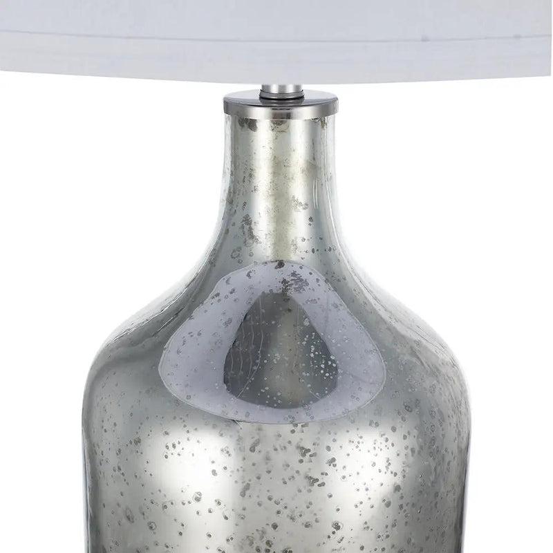 Silver Round Table Lamp with White Fabric Shade by HouseOfZazla