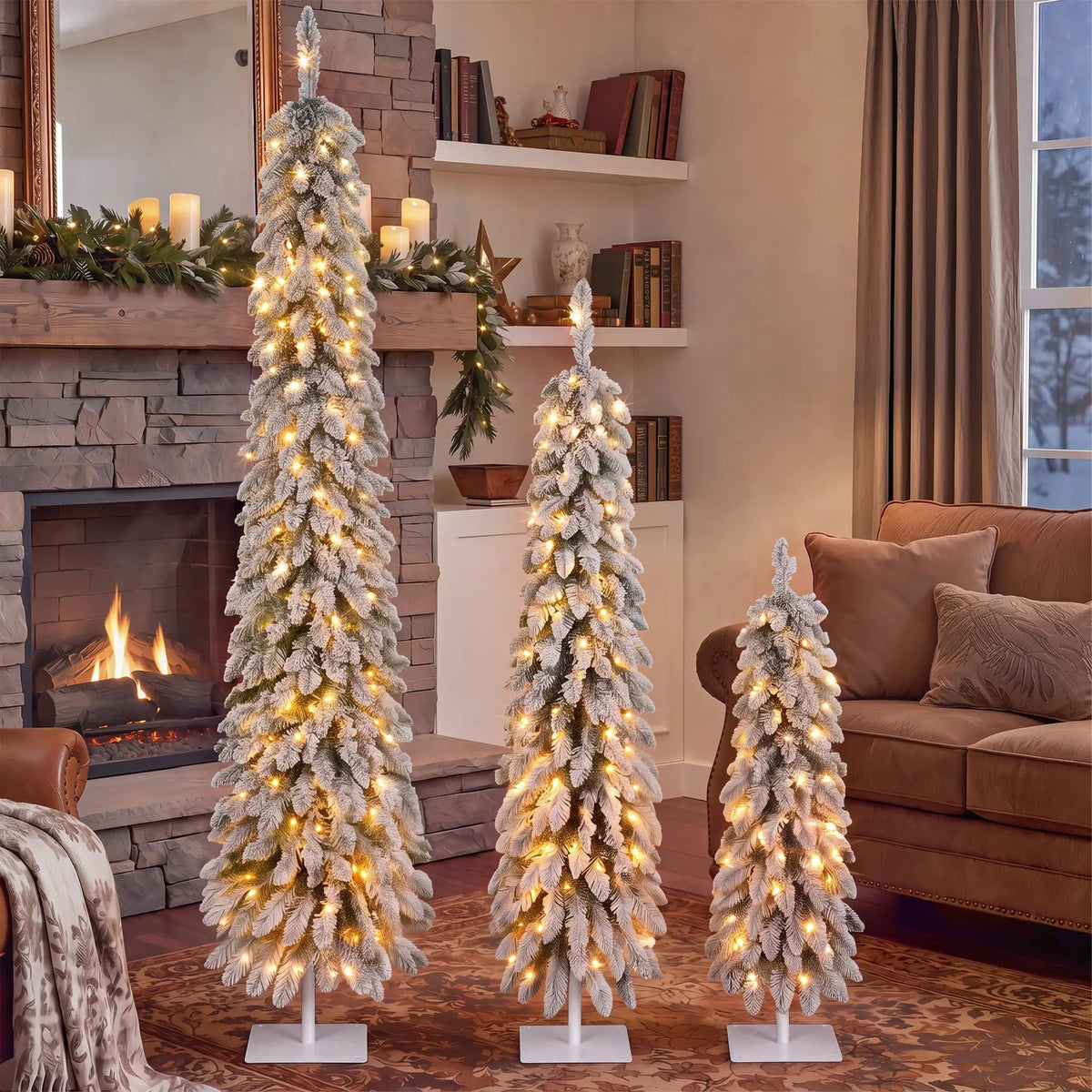 Snow Flocked Pre-Lit Pencil Christmas Tree, photo 3 of 10