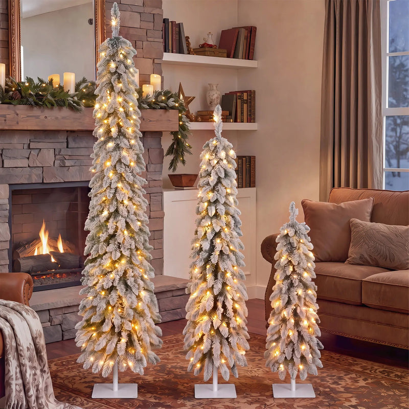 Snow Flocked Pre-Lit Pencil Christmas Tree, photo 3 of 10