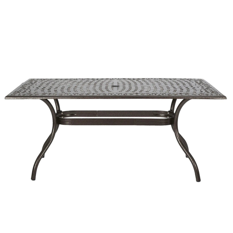 Celestine Outdoor Cast Aluminum Dining Table with Floral Lattice Design and Umbrella Holder by HouseOfZazla