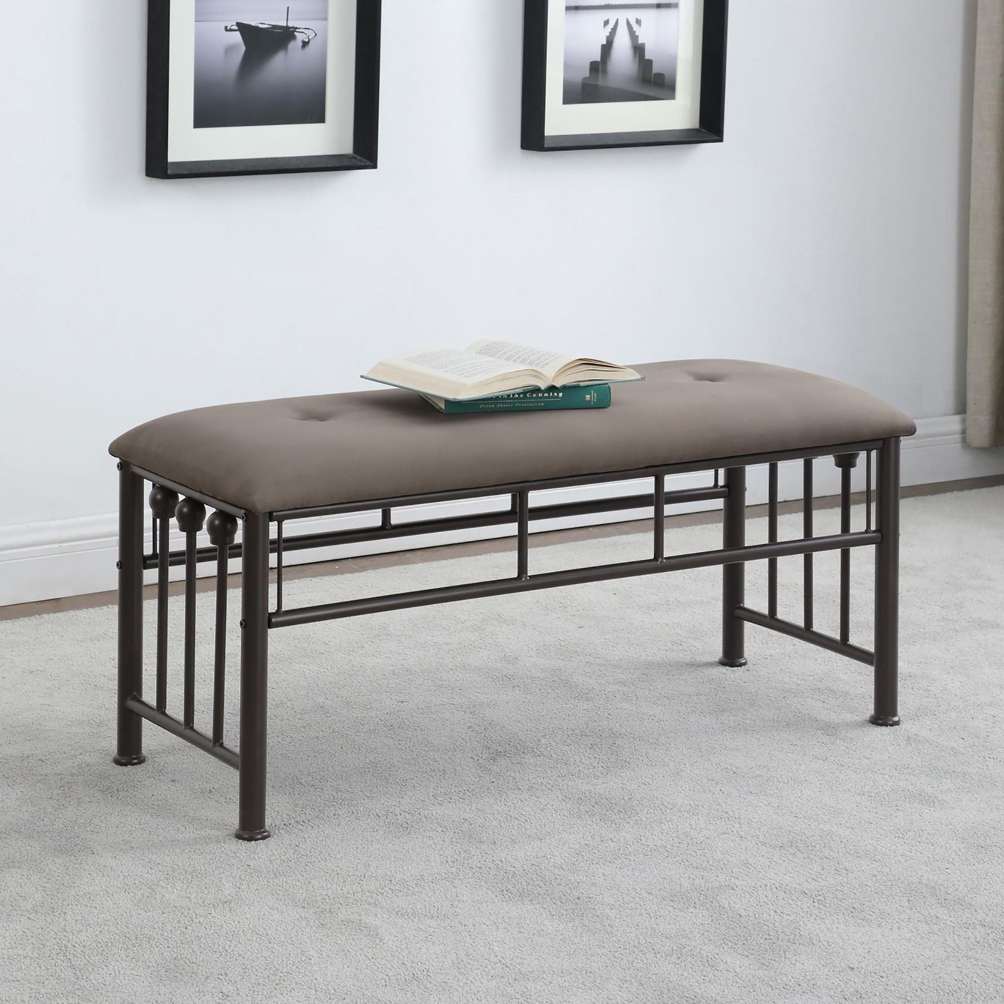 Upholstered Bench - Brown / Dark Bronze by HouseOfZazla