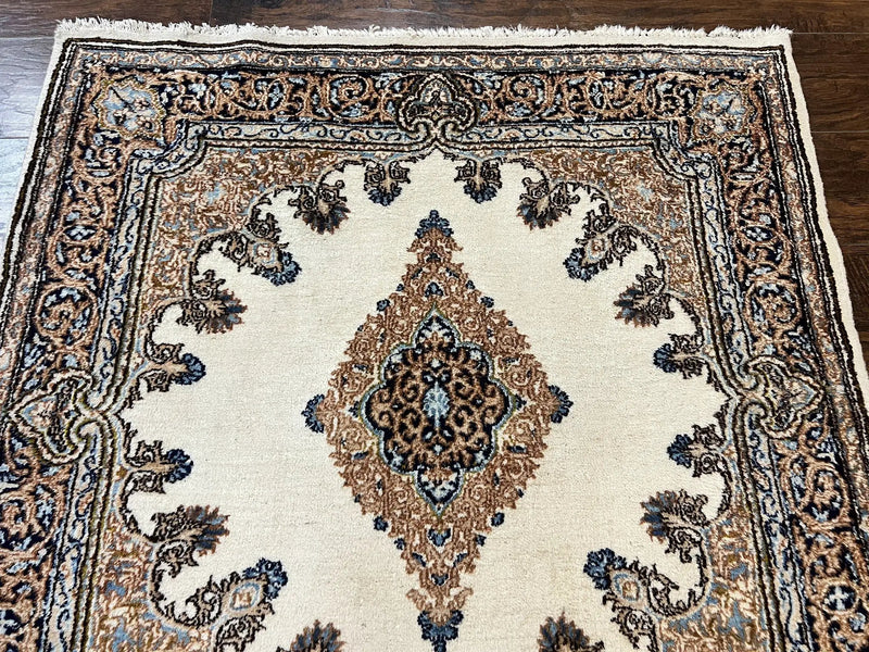 Square Persian Kirman Rug 4x4, Semi Open Field, Handmade by Jewel Rugs