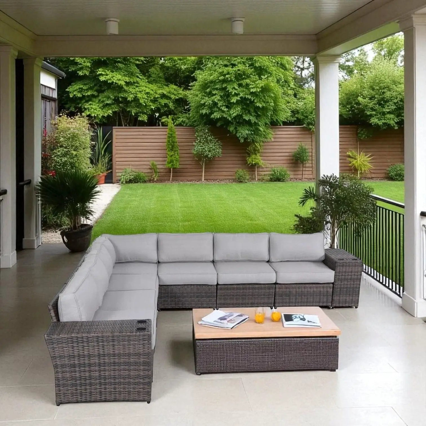 Modern Rattan Wicker Seating Group With Cushions by Unique Piece Furniture
