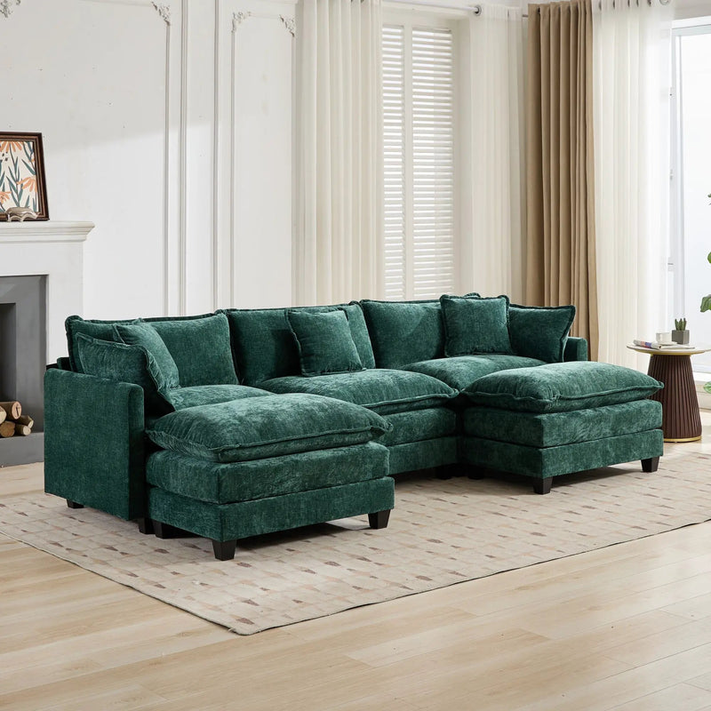Cloud 3 Seats Sofa (Ottoman is not included) Chenille Fabric in Green by BLAKHOM