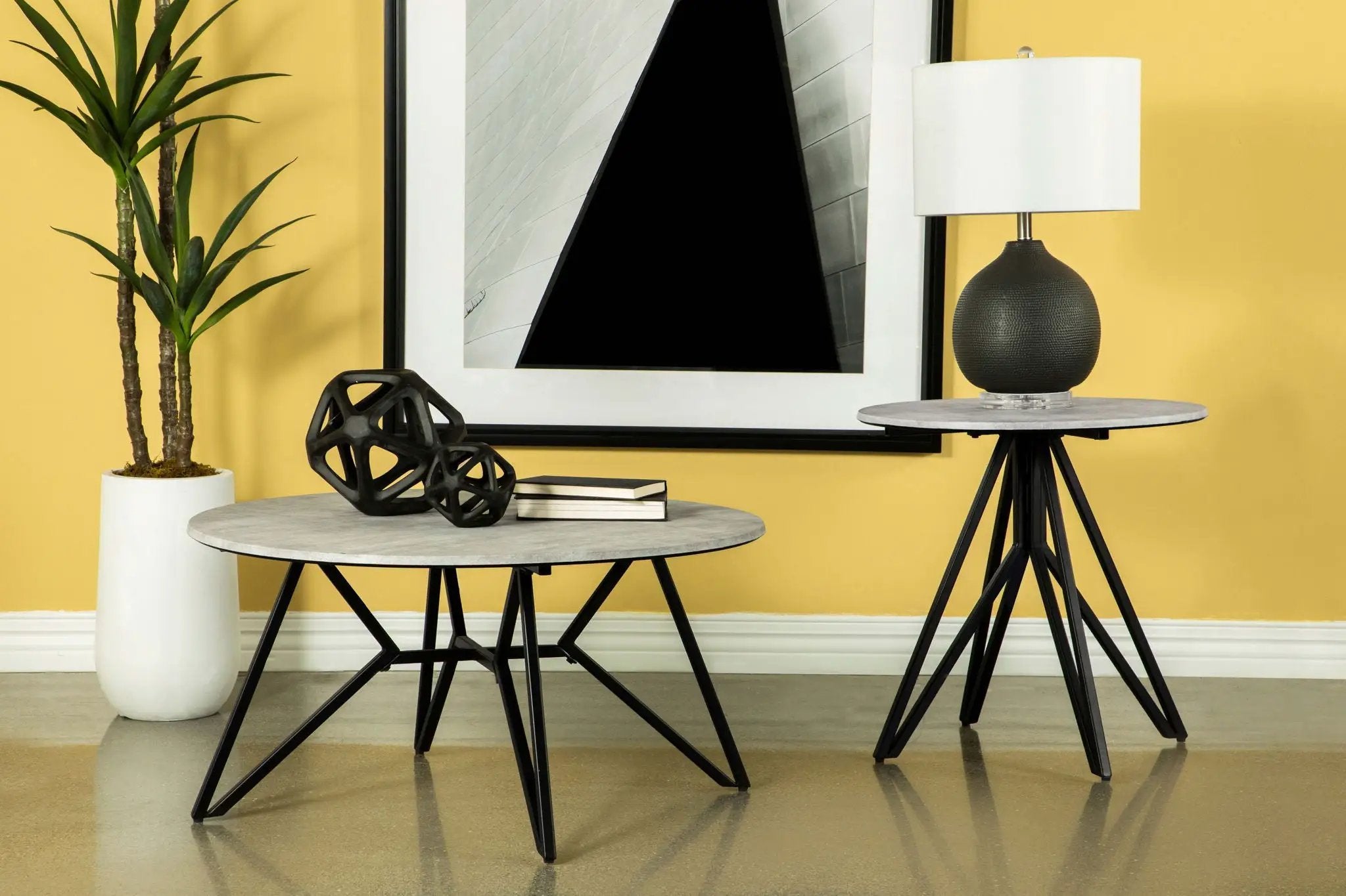 Hadi Round SmartTop Side End Table Cement and Gunmetal by Unique Piece Furniture