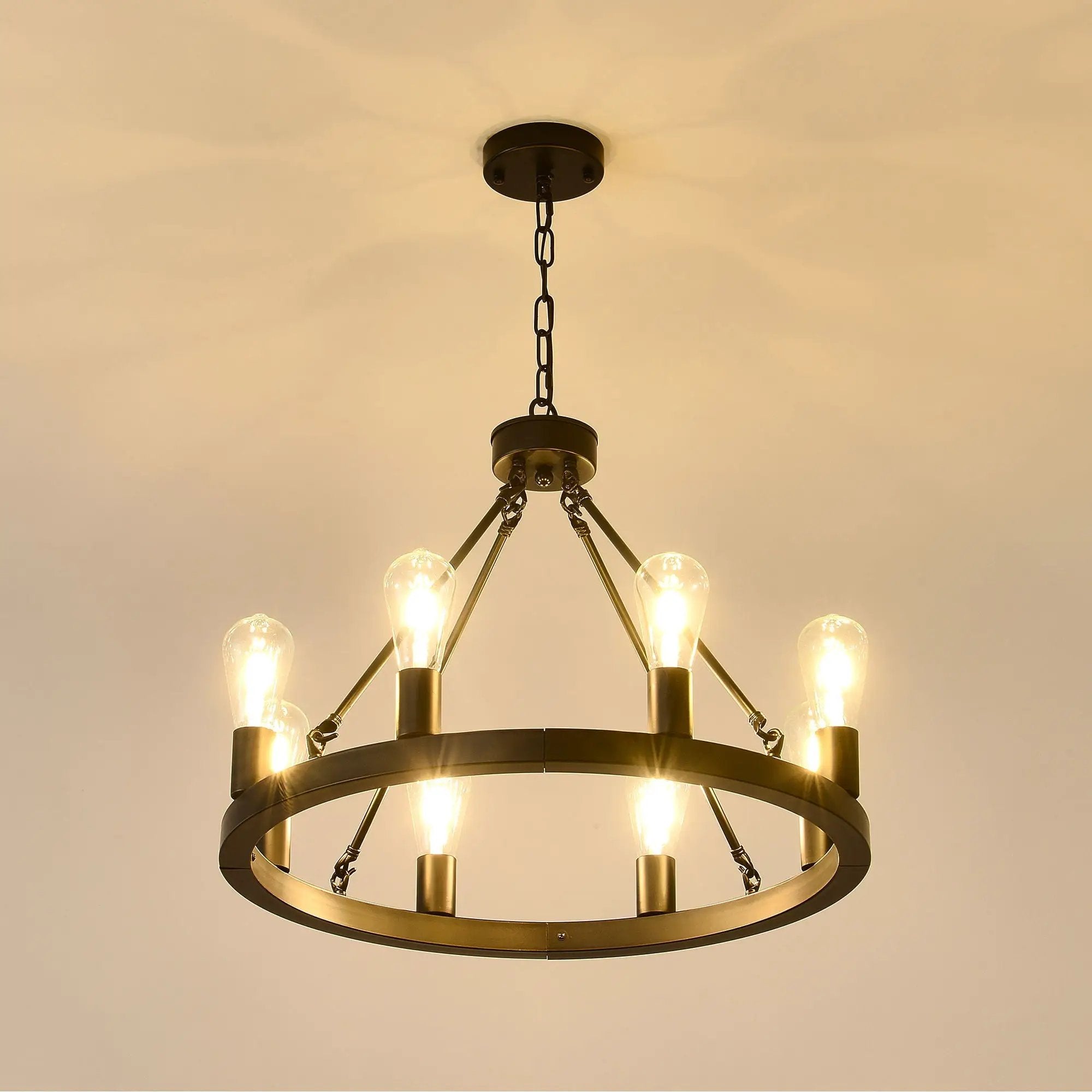 6 Light (No Bulbs) Wagon Wheel Chandelier Farmhouse Modern Small Round Chandelier For Living Room Kitchen Island Foyer Hallway Entryway Bedroom Dining Room Light Fixture Ceiling Hanging - Matte Black by HouseOfZazla