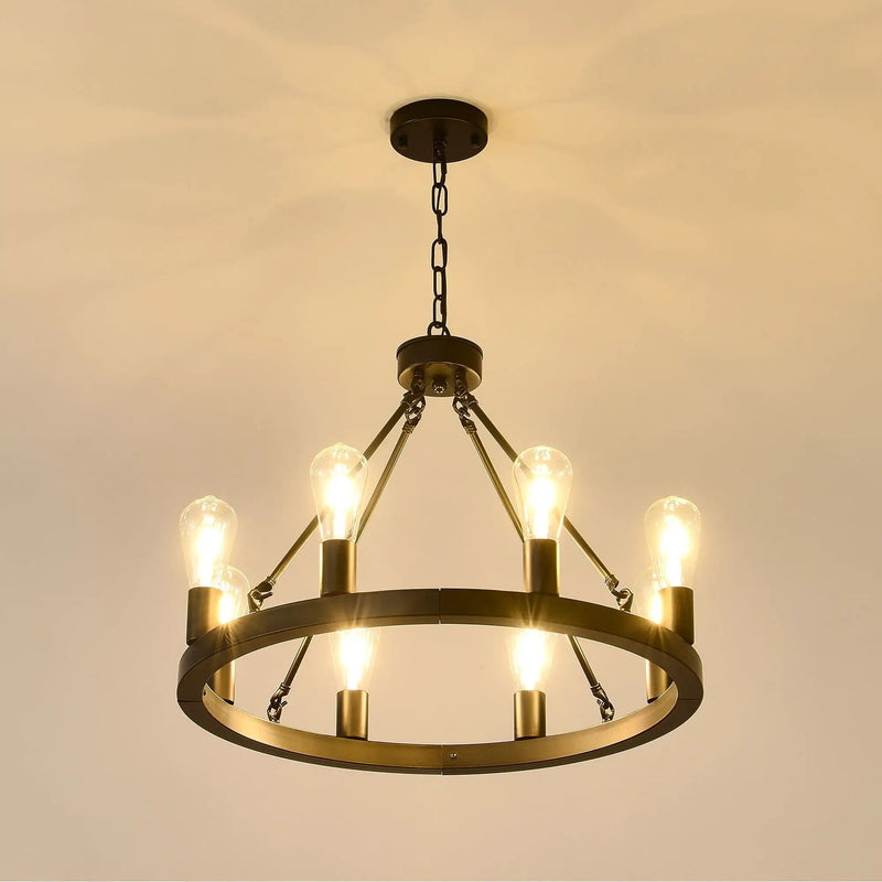 6 Light (No Bulbs) Wagon Wheel Chandelier Farmhouse Modern Small Round Chandelier For Living Room Kitchen Island Foyer Hallway Entryway Bedroom Dining Room Light Fixture Ceiling Hanging - Matte Black by HouseOfZazla