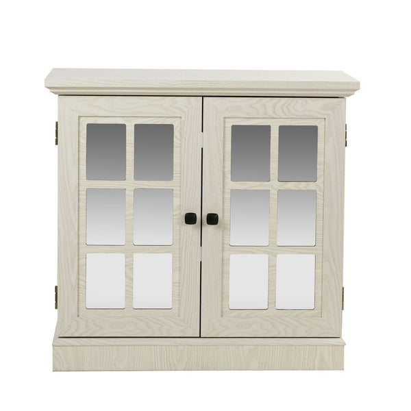Sideboard Cabinet With Mirrored Doors, Adjustable Shelf, Metal Handles