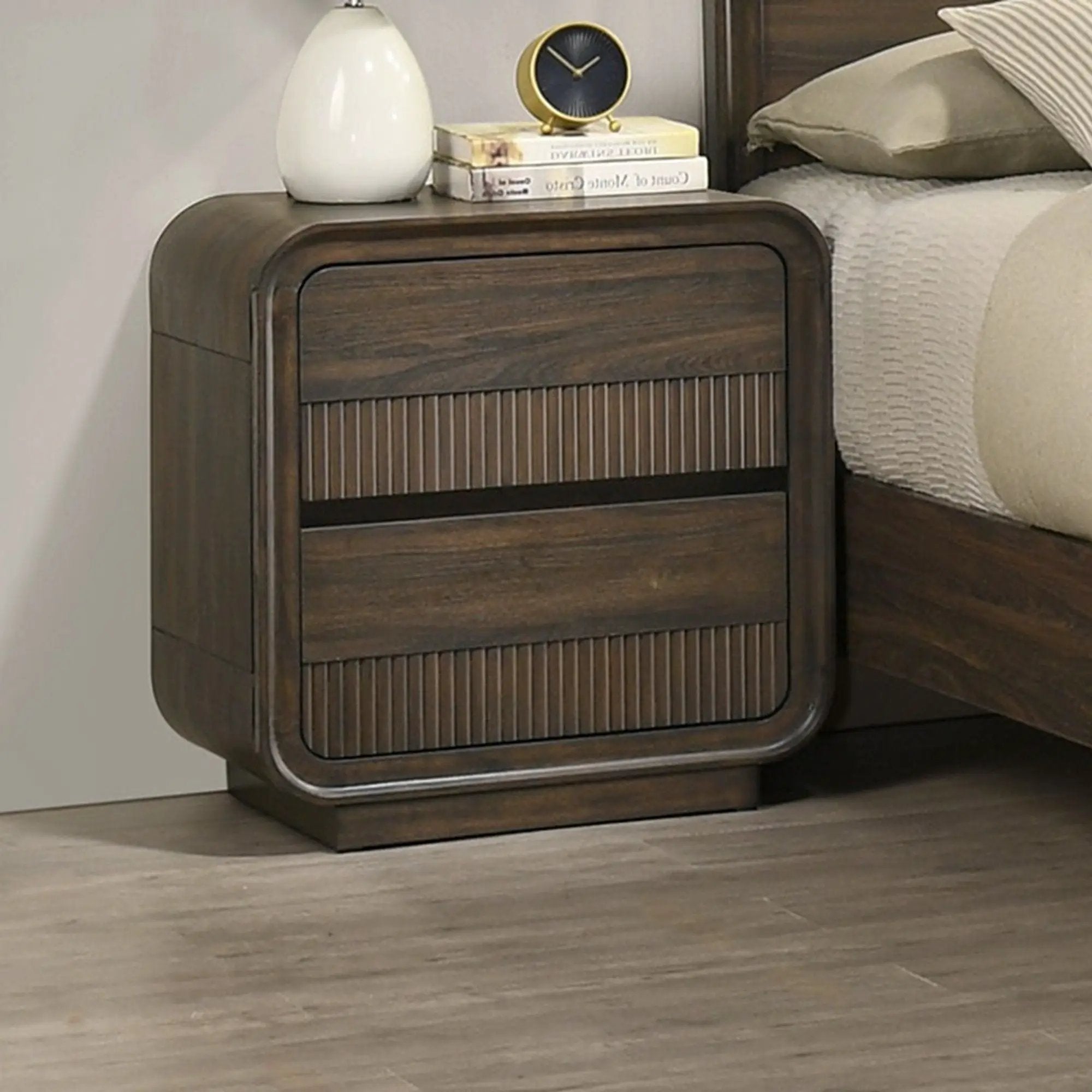 Flair Rounded Edges Nightstand, 2 Drawer Storage - Brown by Unique Piece Furniture