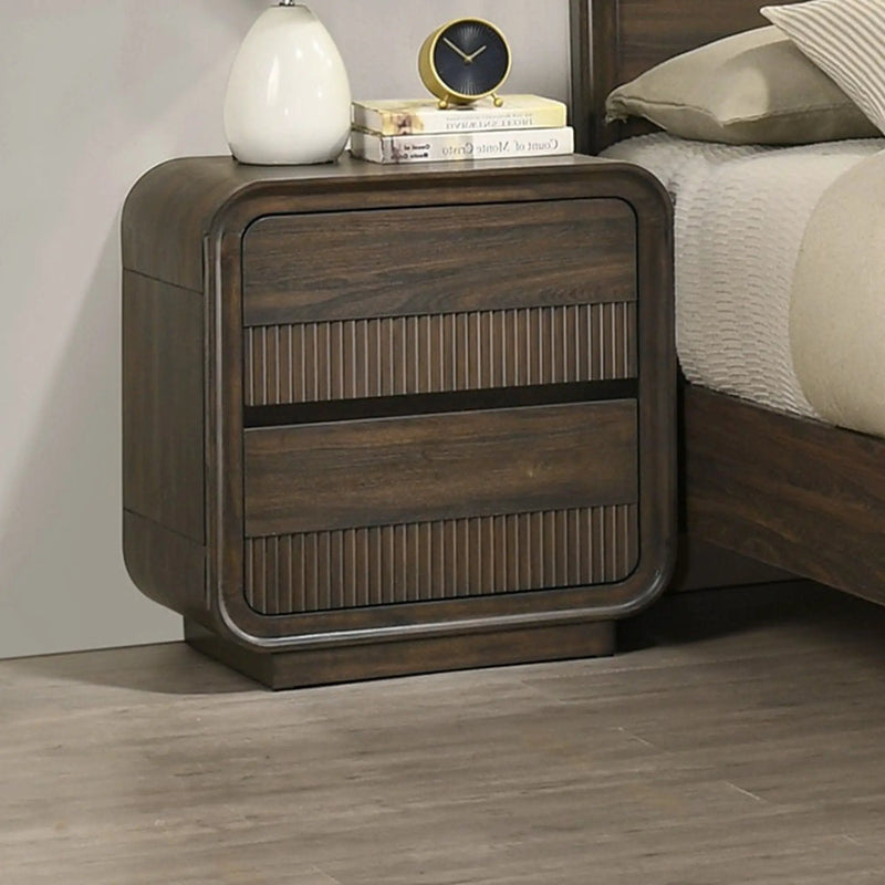 Flair Rounded Edges Nightstand, 2 Drawer Storage - Brown by Unique Piece Furniture