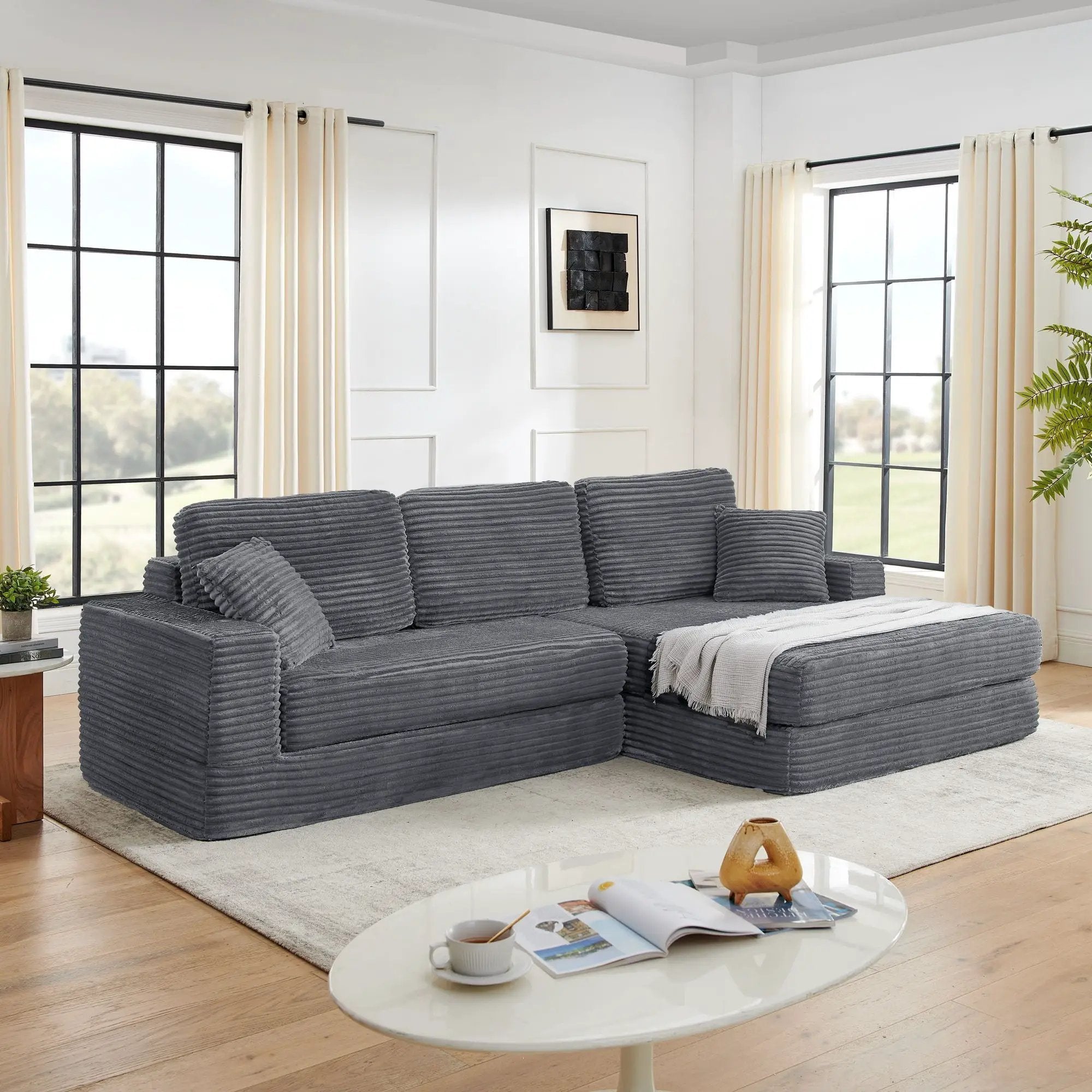 Modern Minimalist L Shape Modular Sectional Sofa, Couch by HouseOfZazla