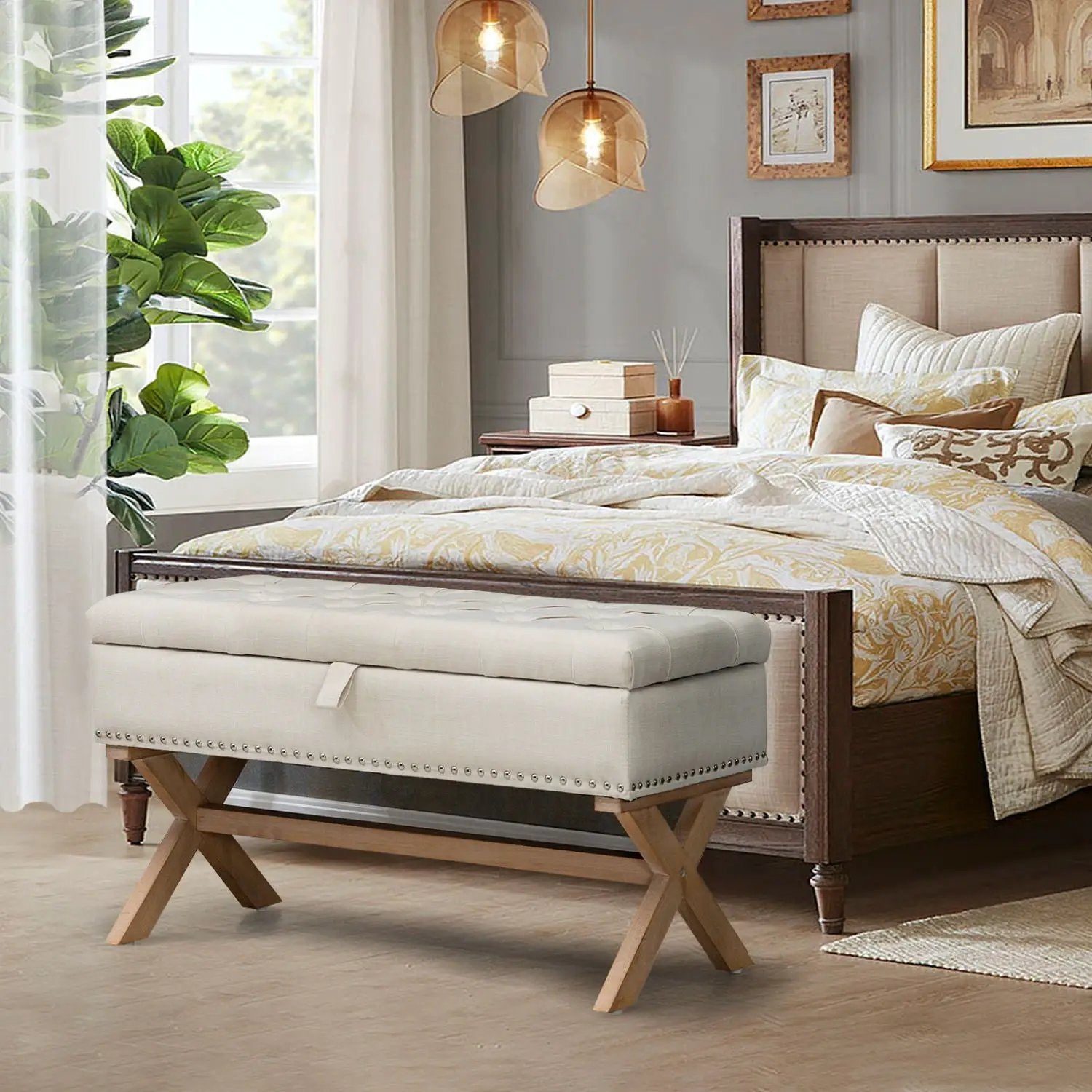 Storage Ottoman, Button-Tufted Ottoman Storage Bench, Ottoman With Storage by HouseOfZazla