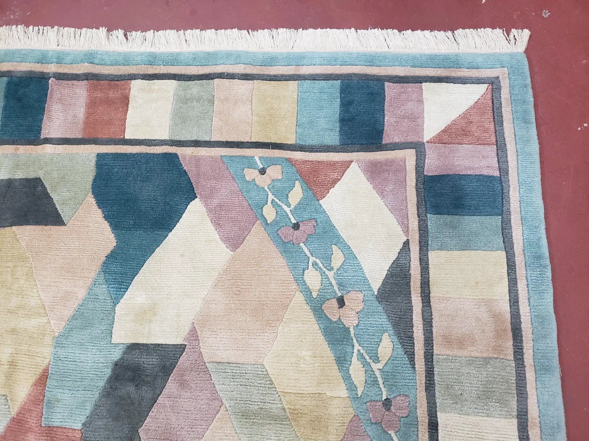 Contemporary Indian Nepalese Area Rug 8x11, Wool Hand-Knotted Modern Multicolor Nepali Abstract Carpet 8 x 11 Soft Playroom Nursery Room Rug by Jewel Rugs