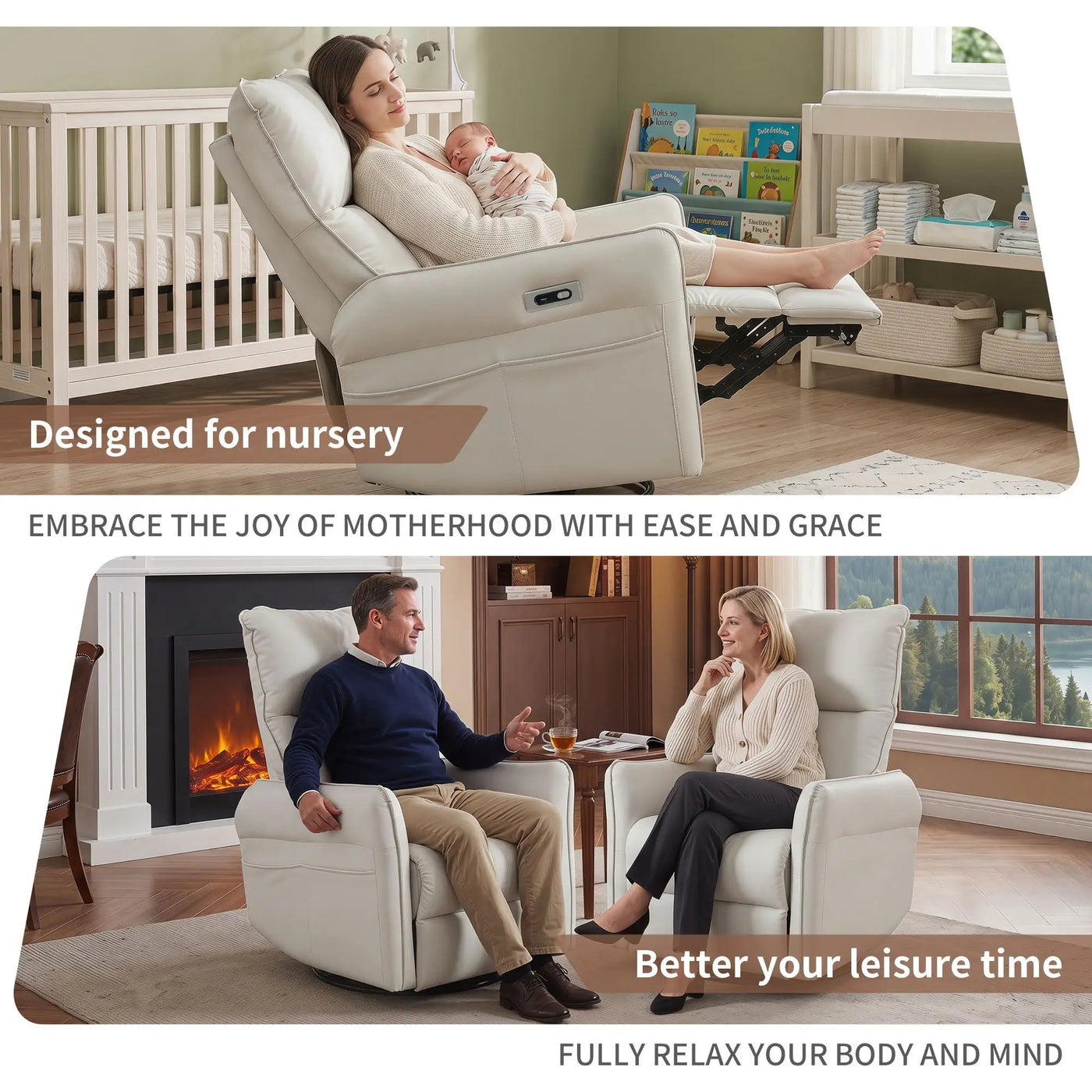 29.92" 270 Power Swivel Rocker Recliner Chair, Electric Glider Reclining Sofa With USB Ports, Power Swivel Glider, Rocking Chair Nursery Recliners For Living Room Bedroom by Unique Piece Furniture