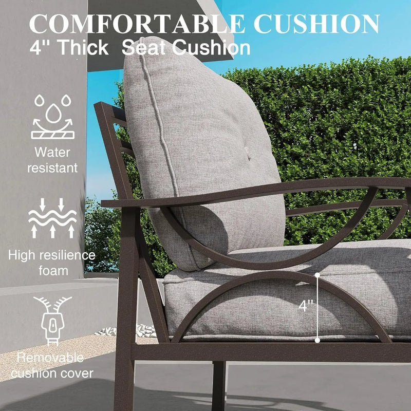 All Weather Armchairs With Cushions, Sculptural Design (Set of 2) - Gray / Khaki by HouseOfZazla