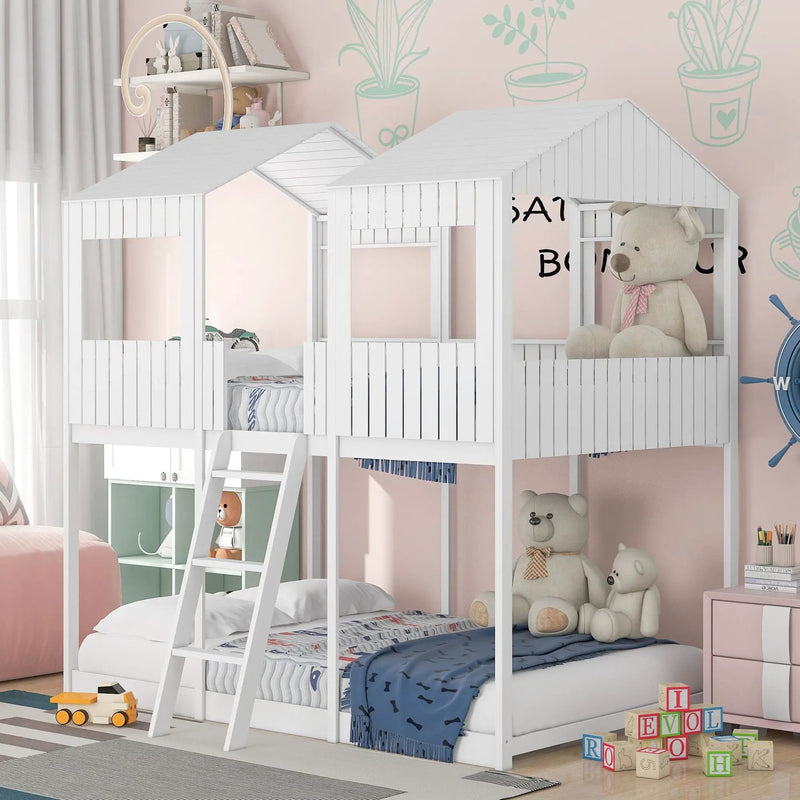 Bunk Bed With Roof, Window, Guardrail, Ladder by Unique Piece Furniture