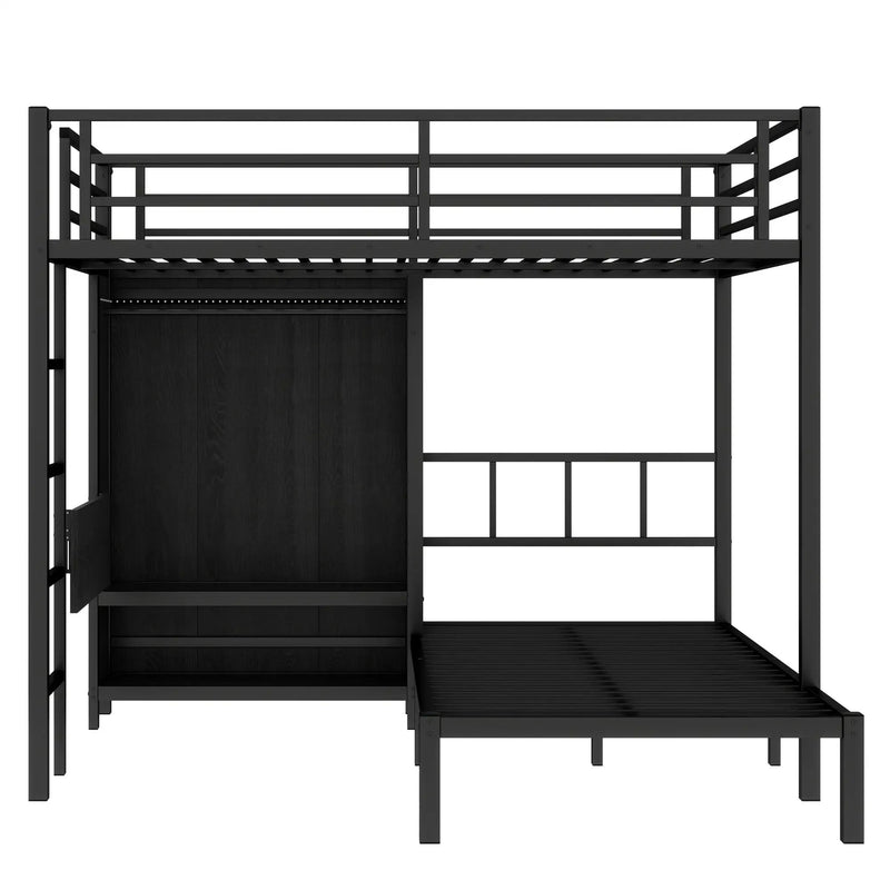 Full XL Over Twin Metal Bunk Bed with Folding Desk and Closet by HouseOfZazla