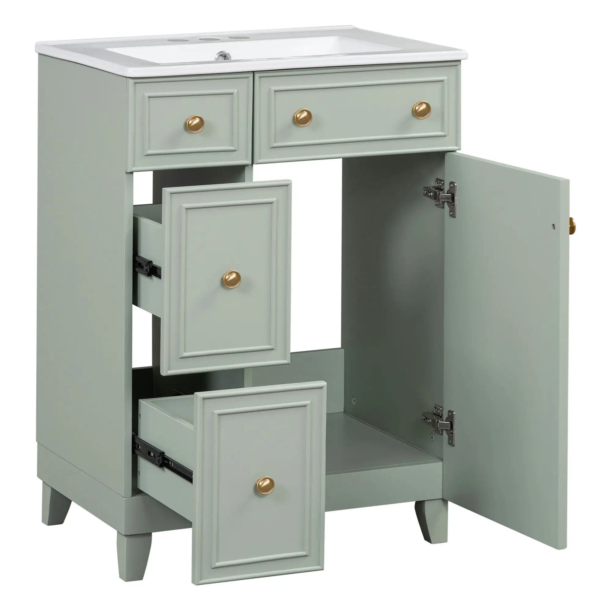 Transitional Style Bathroom Vanity Cabinet With Ceramic Sink