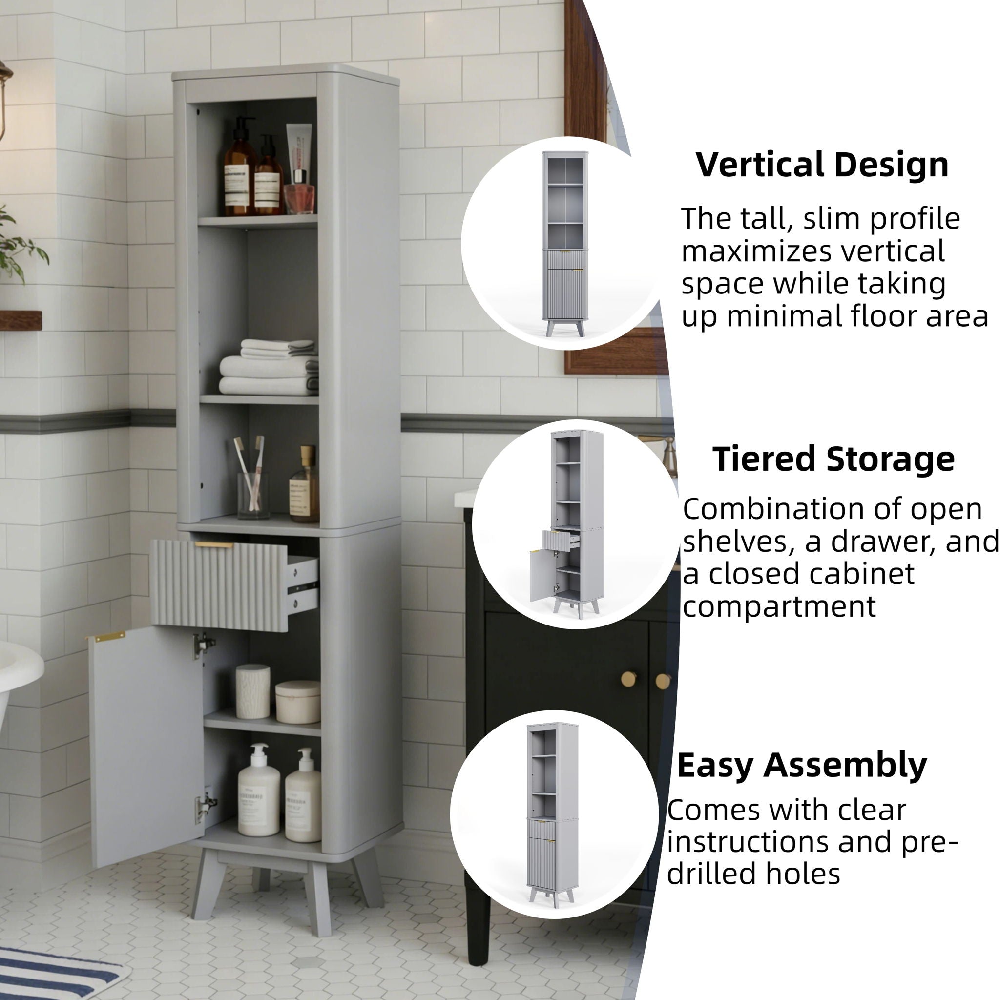 Tall Bathroom Storage Cabinet With Adjustable Shelves And 1 Drawer & Door by HouseOfZazla
