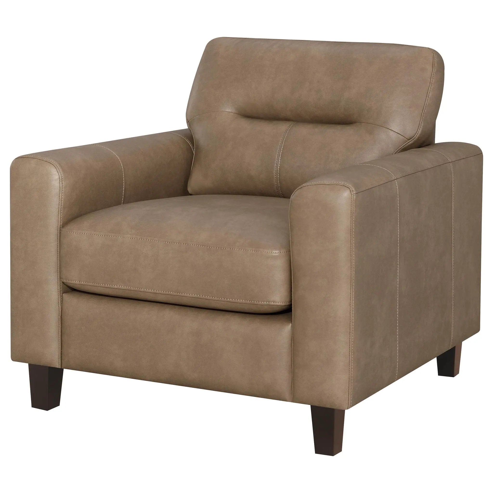 Scotland Faux Leather Upholstered Track Arm Chair Brown by Unique Piece Furniture