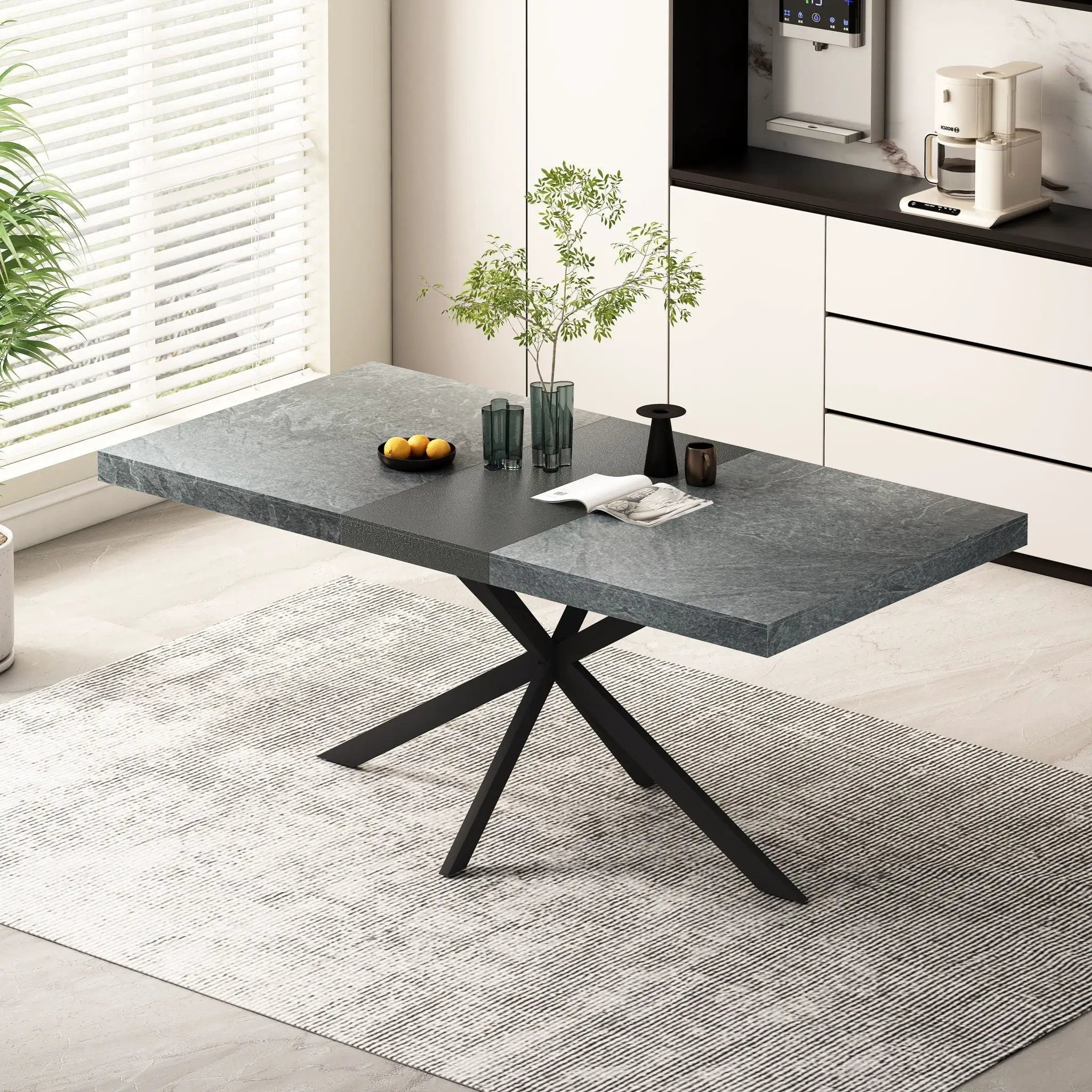 Rectangular Stretch Dining Table With 4 Chairs - Black / Gray by HouseOfZazla