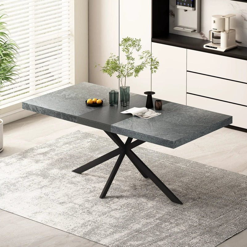 Rectangular Stretch Dining Table With 4 Chairs - Black / Gray by HouseOfZazla