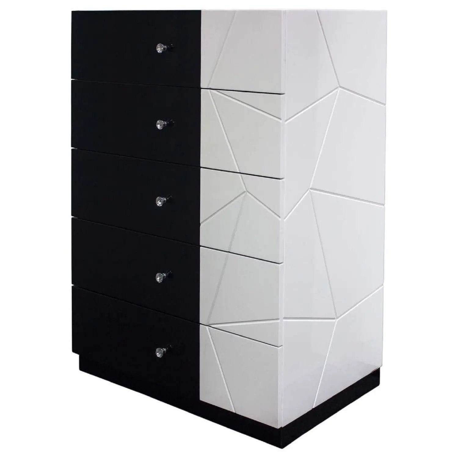 5 Drawer Chest Storage Unit, Clothes Organizer, Geometric Pattern - White / Black by Unique Piece Furniture