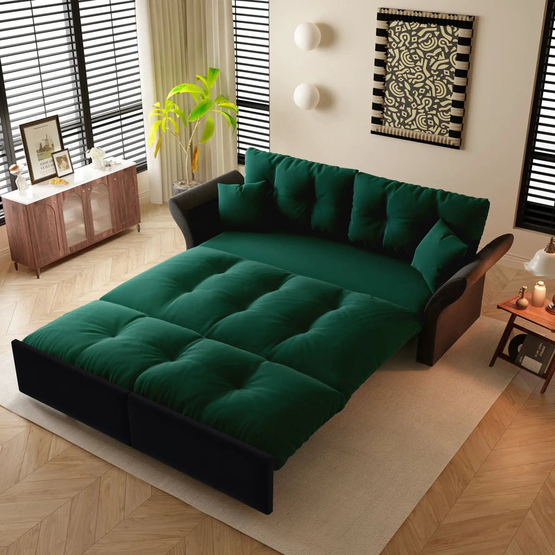 Queen Pull Out Sofa Bed, 3 In 1 Convertible Sleeper Tufted Sofa With 2 Soft Pillows by HouseOfZazla