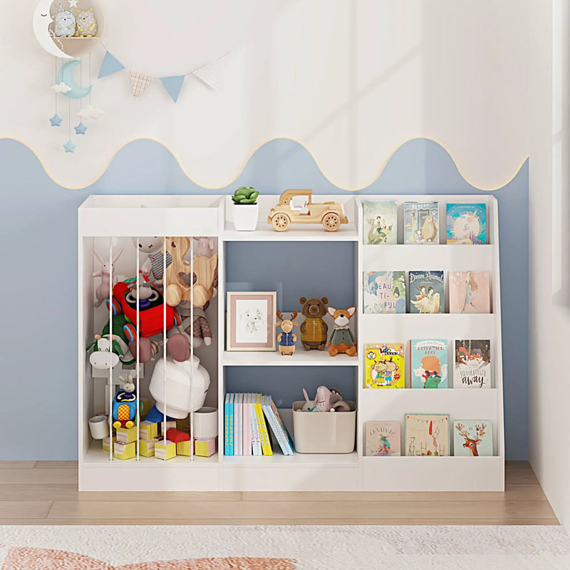 Bookshelf And Toy Storage, 3 Tier Montessori Bookcase With Stuffed Animal Organizer - White by HouseOfZazla
