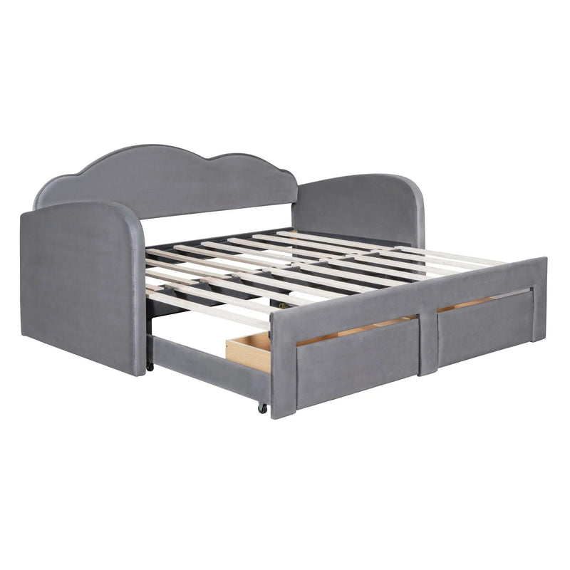 Upholstered Daybed With Cloud-Shaped Backrest, Trundle & 2 Drawers And USB Ports by HouseOfZazla