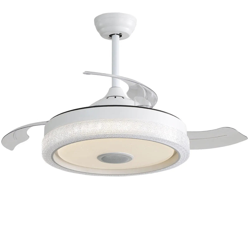 Invisible Ceiling Fan With Remote Control And 36W LED Light, 120V DC Motor, 3 Blades - White by HouseOfZazla