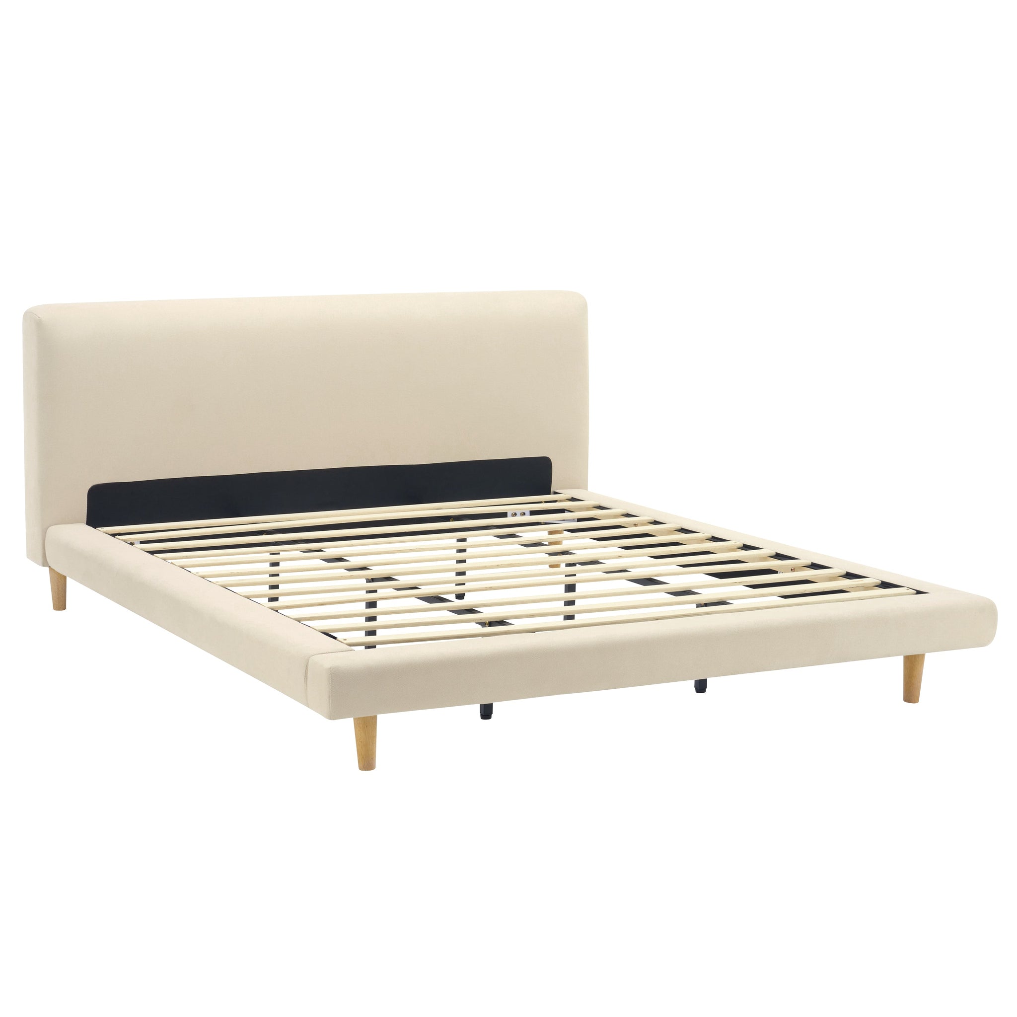 Beige Chunky Headboard Bed Frame with Solid Rubberwood Legs, Cal-King by HouseOfZazla