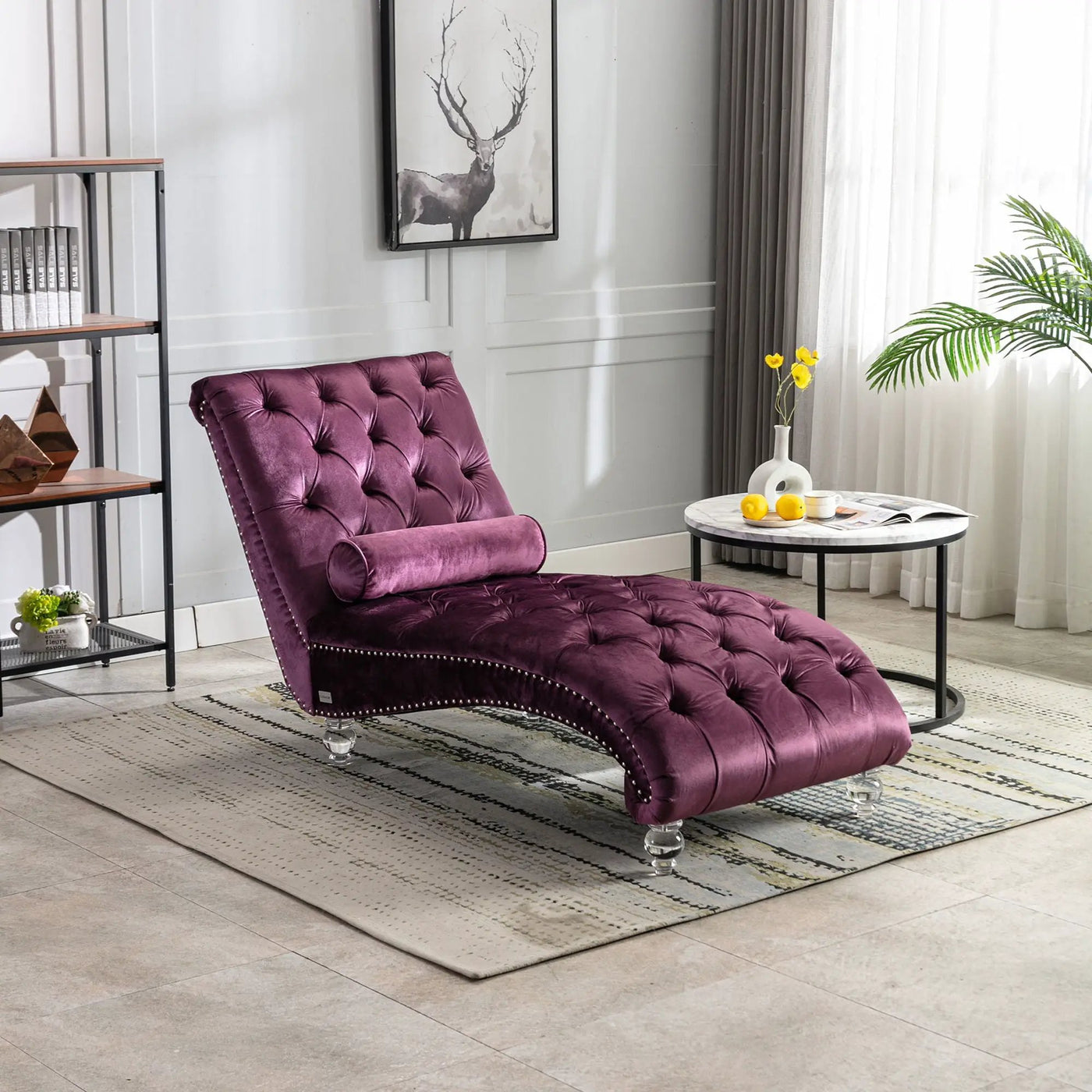 Chaise Lounge Indoor, Button Tufted Upholstered Chaise Lounge Chair With Pillow by Unique Piece Furniture
