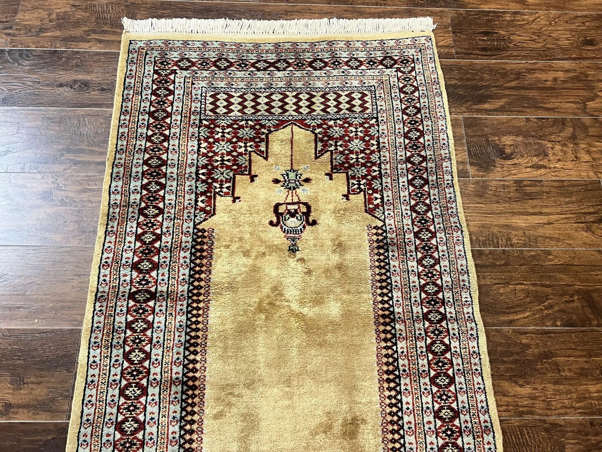 Bokhara Prayer Rug 3x5, Pakistani Turkoman Carpet, Tan, Handmade Vintage Wool Carpet by Jewel Rugs