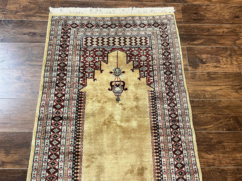 Bokhara Prayer Rug 3x5, Pakistani Turkoman Carpet, Tan, Handmade Vintage Wool Carpet by Jewel Rugs