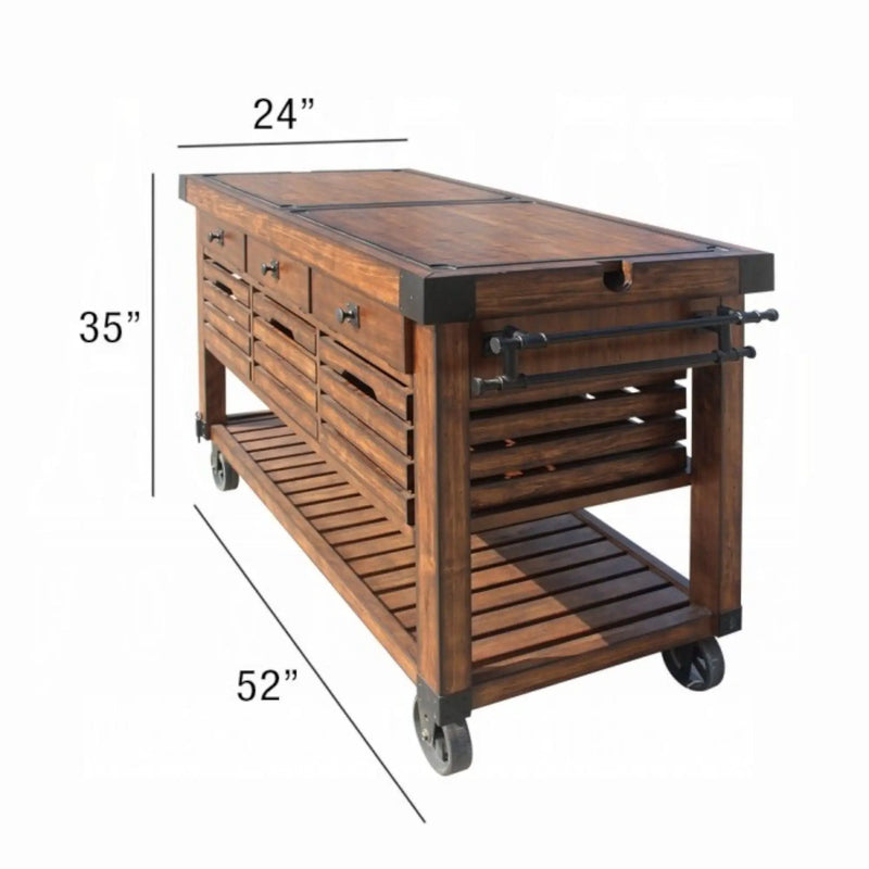 Kaif - Distressed Chestnut Kitchen Cart - Chestnut by Unique Piece Furniture