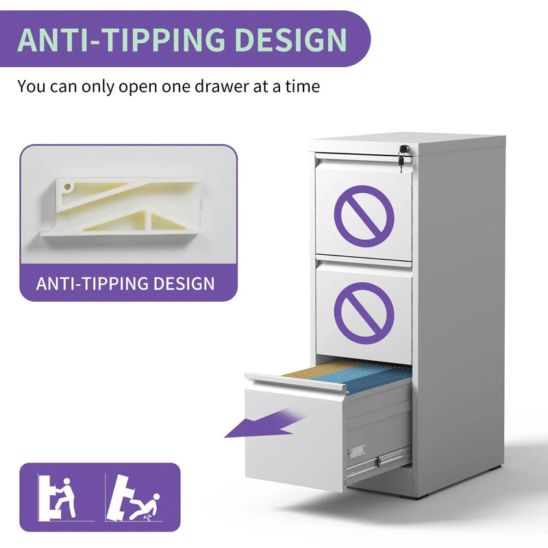 Steel Drawer Vertical File Cabinet With Lock For A4 Legal / Letter Size by Unique Piece Furniture