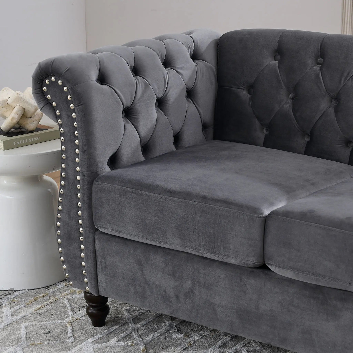 Chesterfield Sofa With Rolled Arms And Nailhead Trim by HouseOfZazla