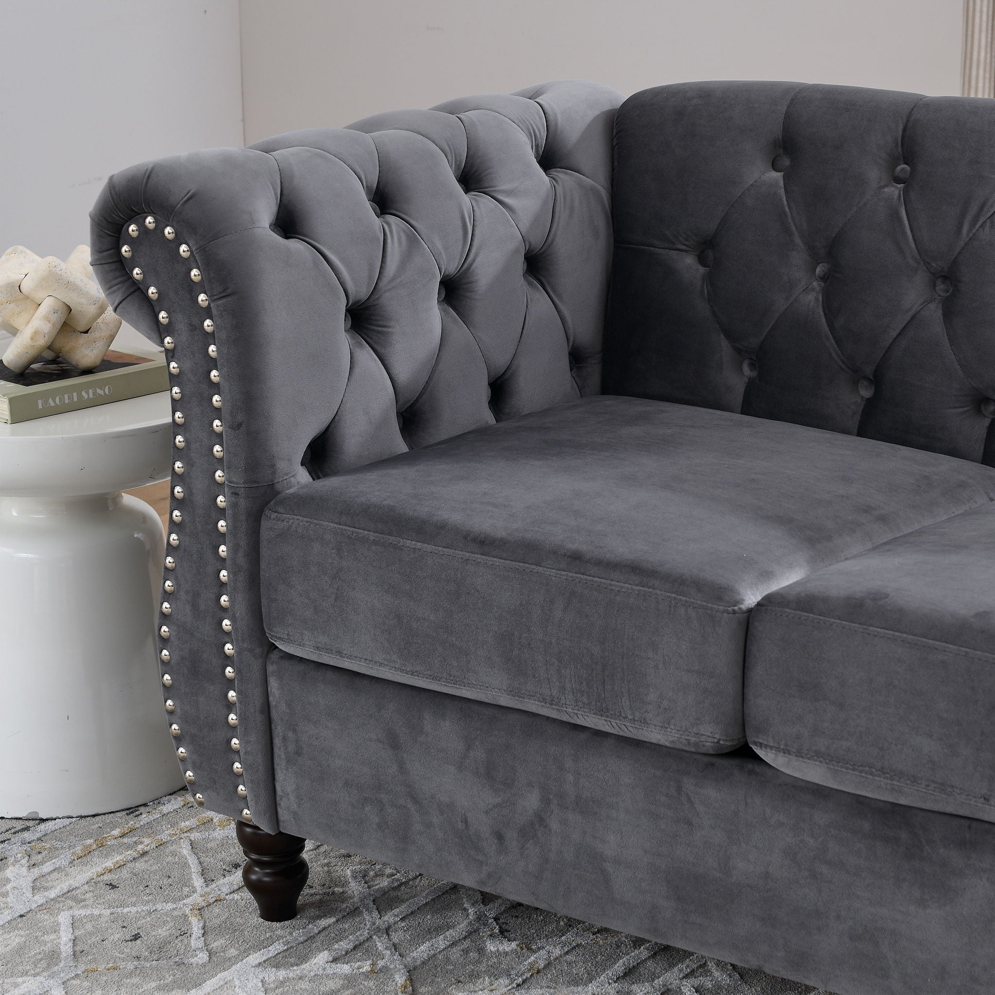 Chesterfield Sofa With Rolled Arms And Nailhead Trim by HouseOfZazla