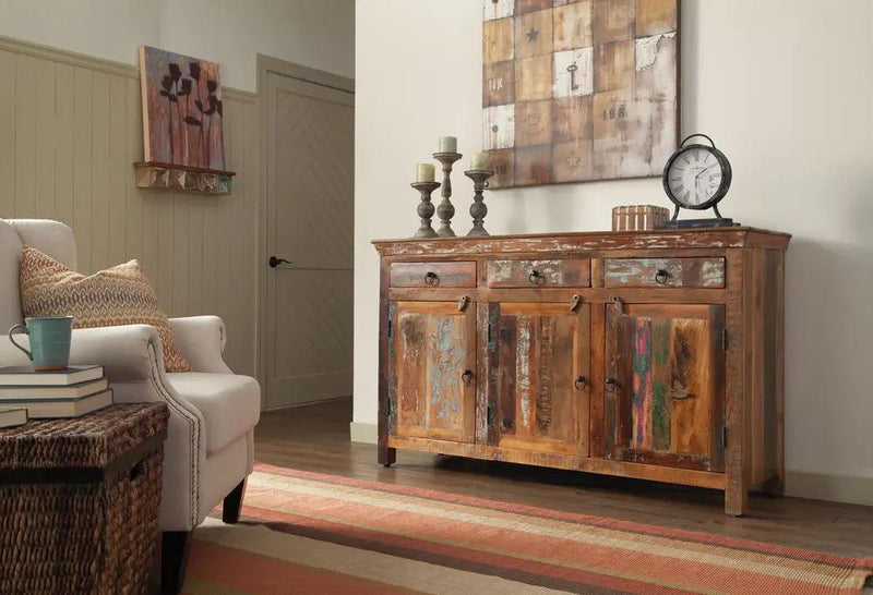 Harper 3-door Solid Reclaimed Wood Accent Cabinet Brown by Unique Piece Furniture