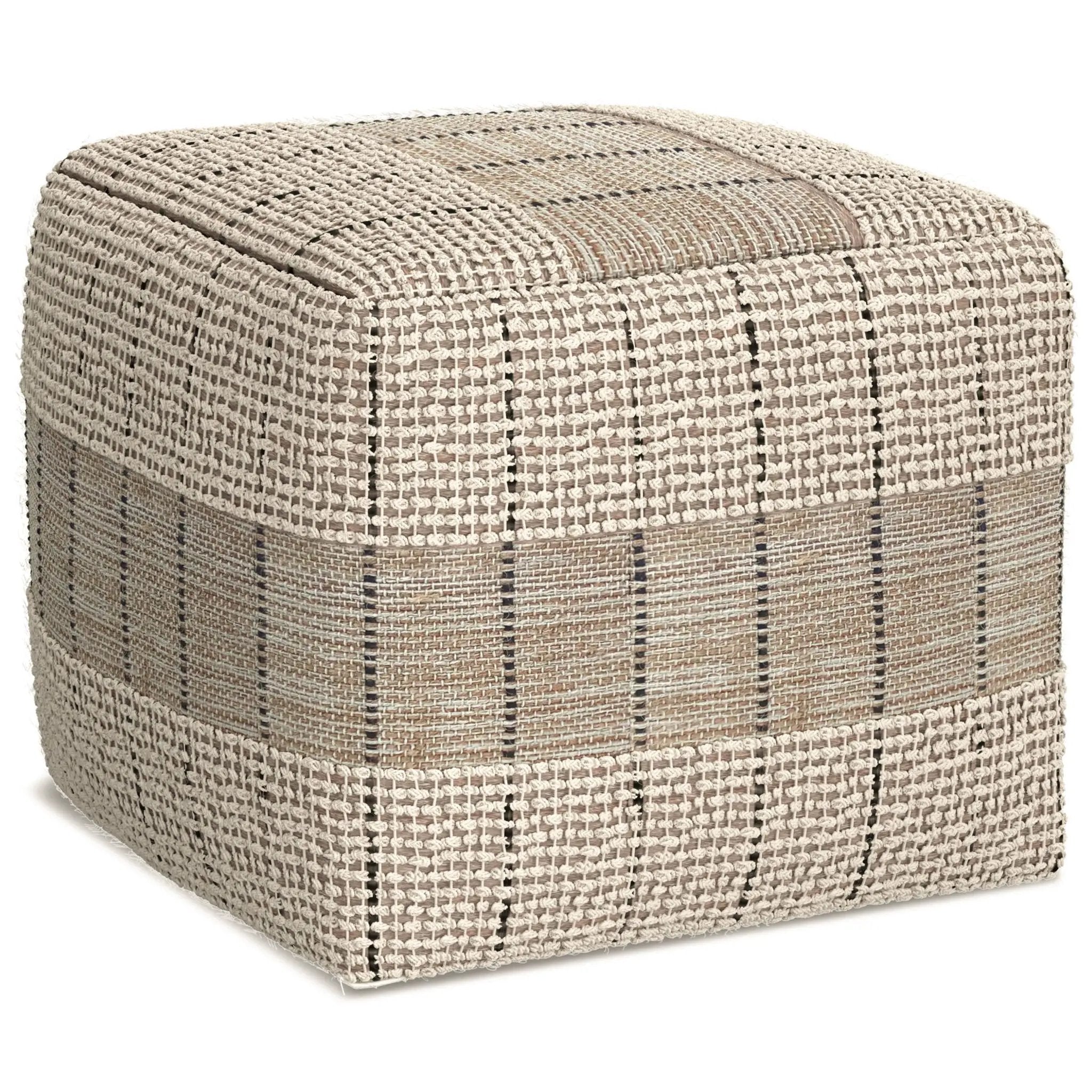 Elmer - Square Woven Pouf - Natural / Gray by Unique Piece Furniture