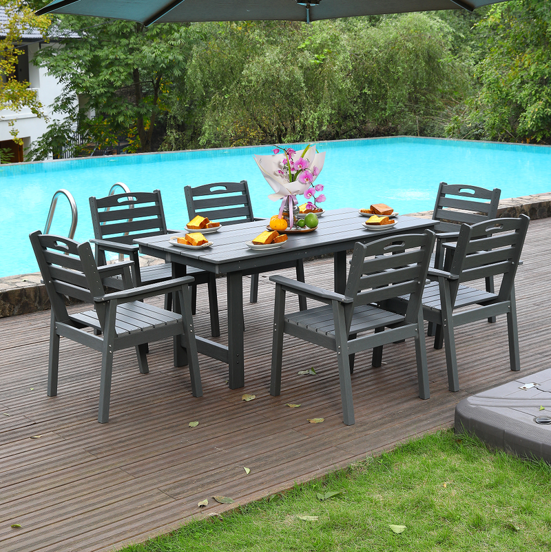 HDPE Outdoor Patio Dining Set - Table and Six Chairs by HouseOfZazla