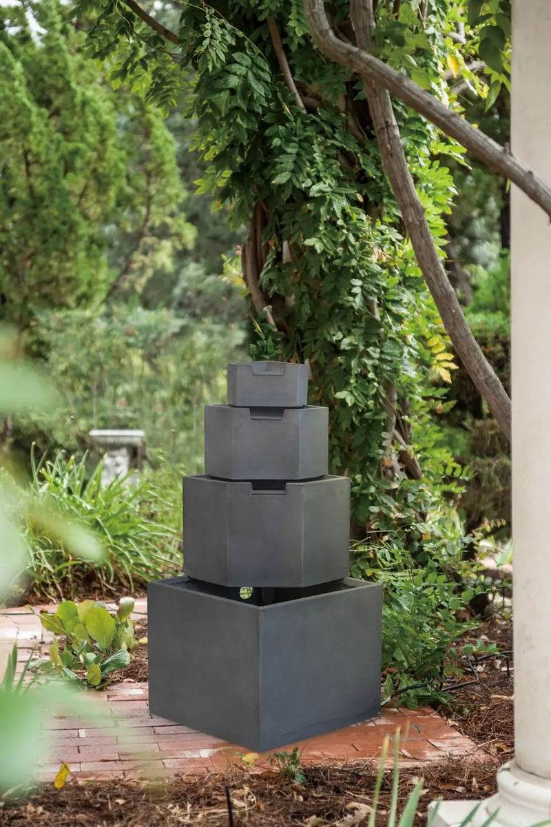 Cement 4 Tier Block Water Fountain Outdoor - Gray by Unique Piece Furniture