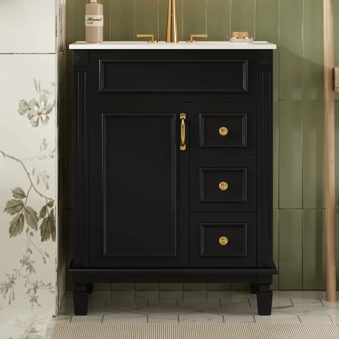 Bathroom Vanity With Sink, Compact Cabinet & 2 Drawers And Adjustable Shelf by Unique Piece Furniture