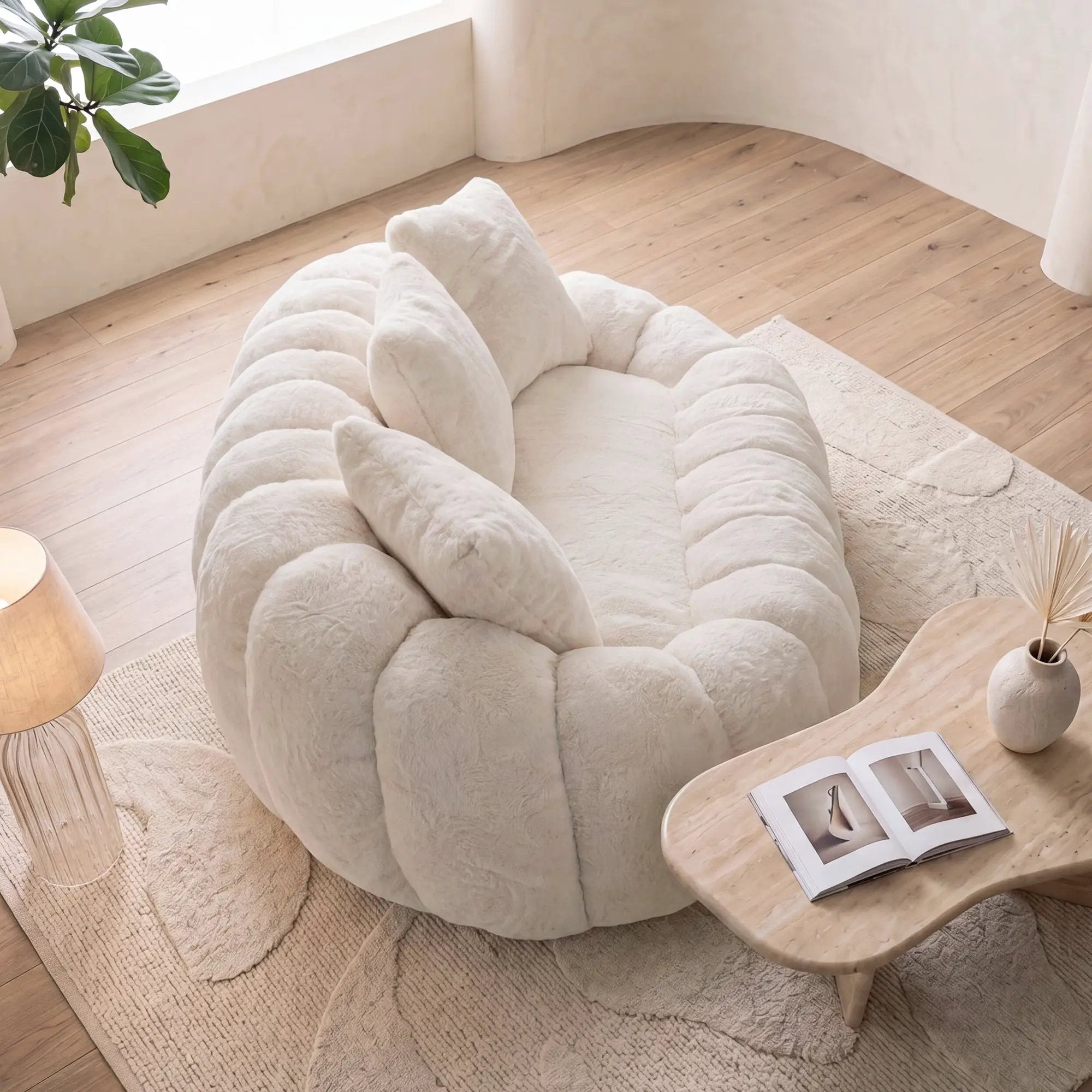 Floral-Shaped Ultra-Soft Faux Fur Two-Seater Sofa by HouseOfZazla